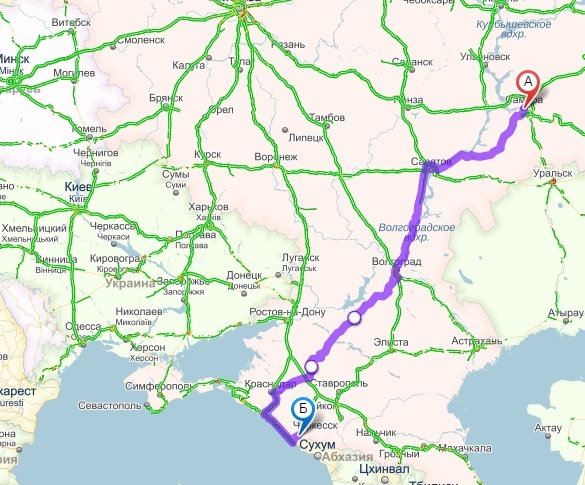 Карта от краснодара до саратова на машине