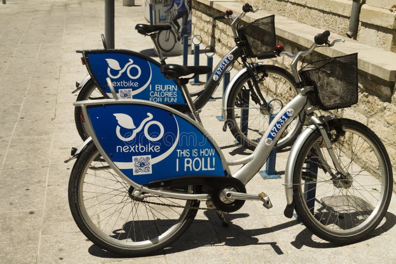 Bicycle rental station in Limassol, Cyprus stock photography