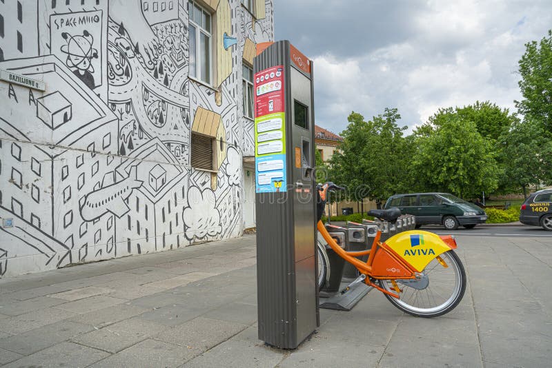 A bicycle rental station in Vilnius royalty free stock images