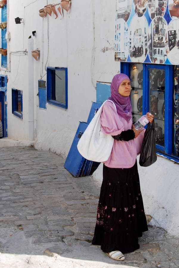 Local Woman, Sidi Bou Said Village, near Carthage, Tunisia stock image