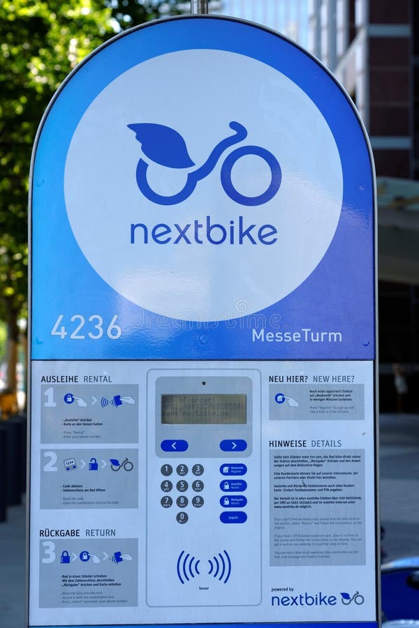 Nextbike bicycle rental station in Frankfurt am Main, Germany stock image