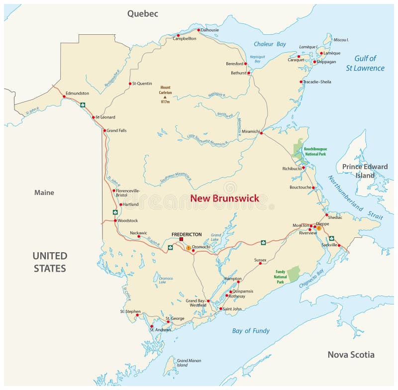 Road map of the atlantic canada province new brunswick. Road vector map of the atlantic canada province new brunswick royalty free illustration