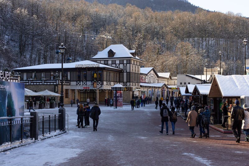 Sochi, Russia December 7, 2019: Rosa Khutor. Ski resort. Krasnodar region stock image
