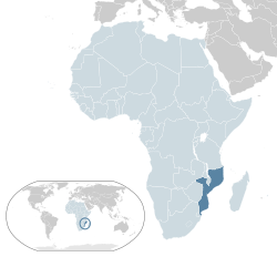 Location of  Mozambique  (dark blue) in the African Union  (light blue)